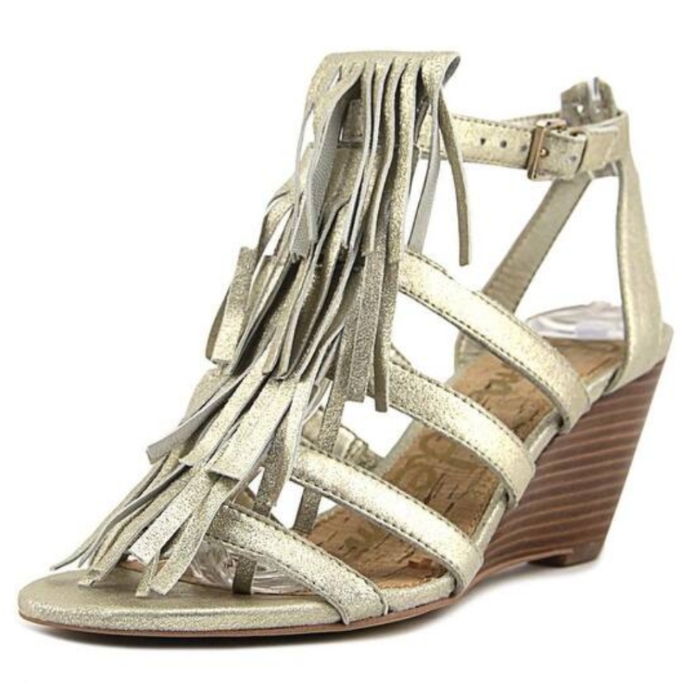 Sam Edelman Sandra Women Open Toe Suede Gold Wedge